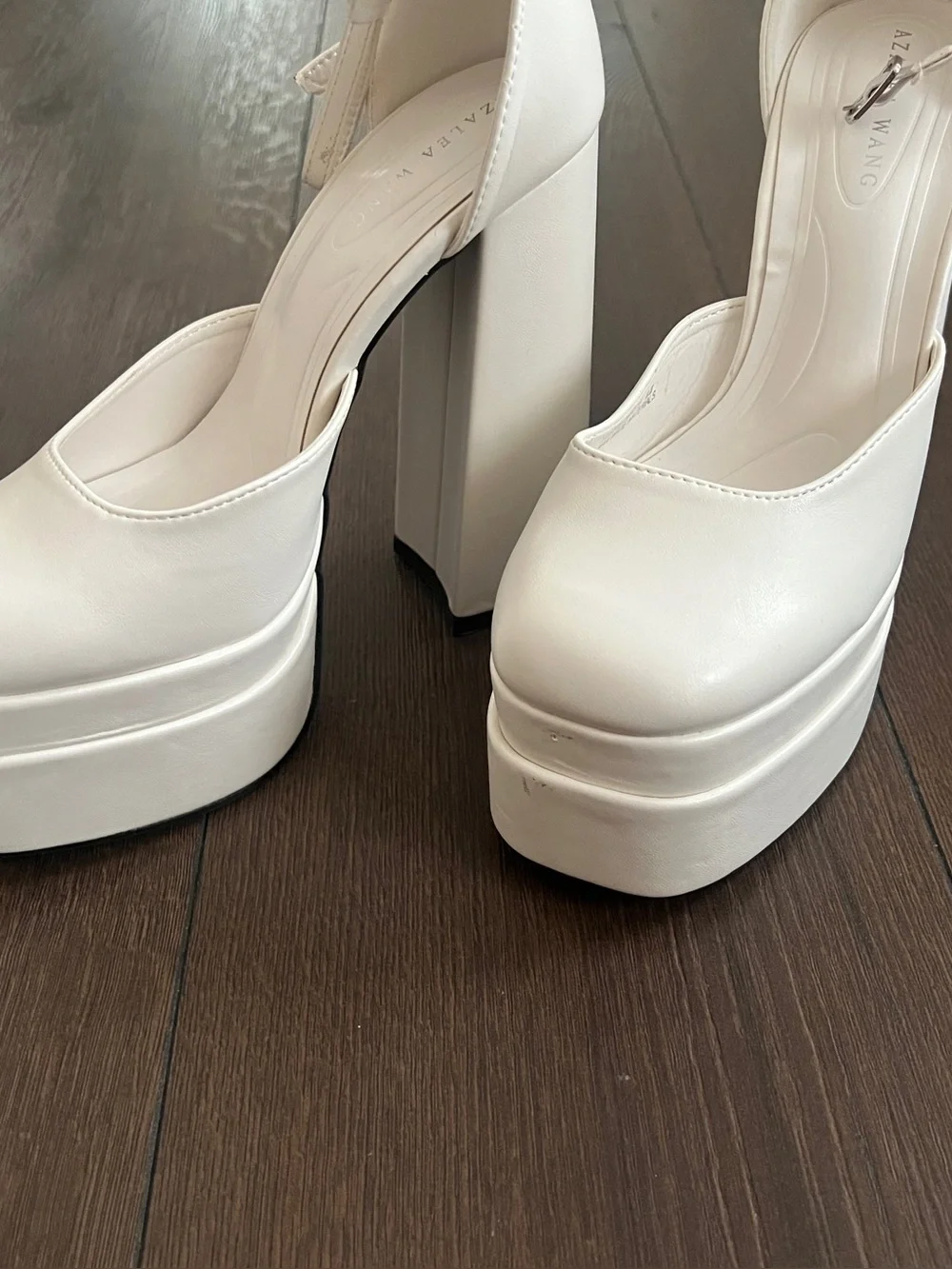 AKIRA White Platform Ankle-Strap Pumps